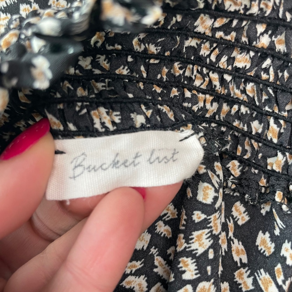 Bucketlist Smocked Waist Harem Pants Small Black Tan Leopard Print Boho Draped - Picture 9 of 11